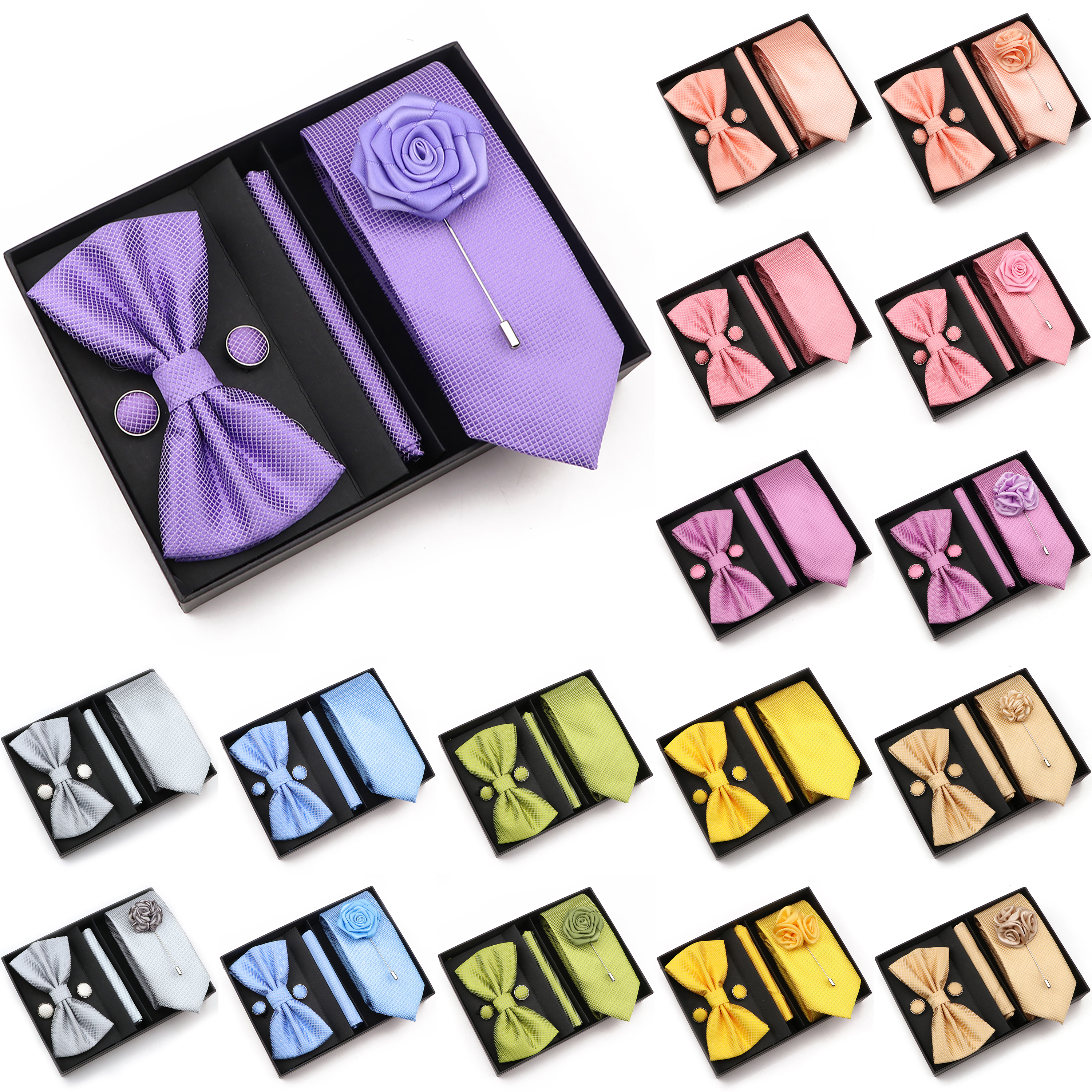 Mens Grooming Box - New Style Tie Set Solid Color