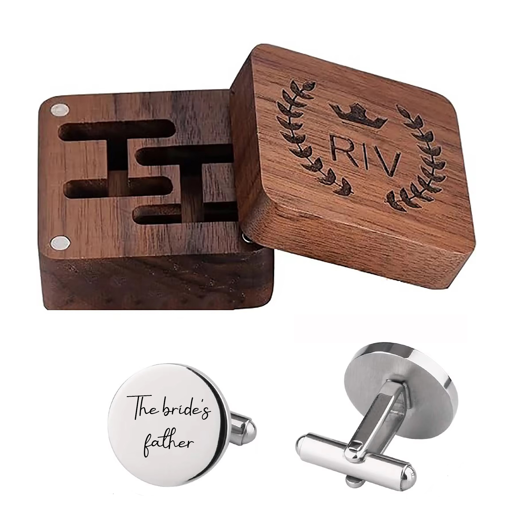Mens Grooming Box - Custom Personalized Cufflinks Wooden Box Set