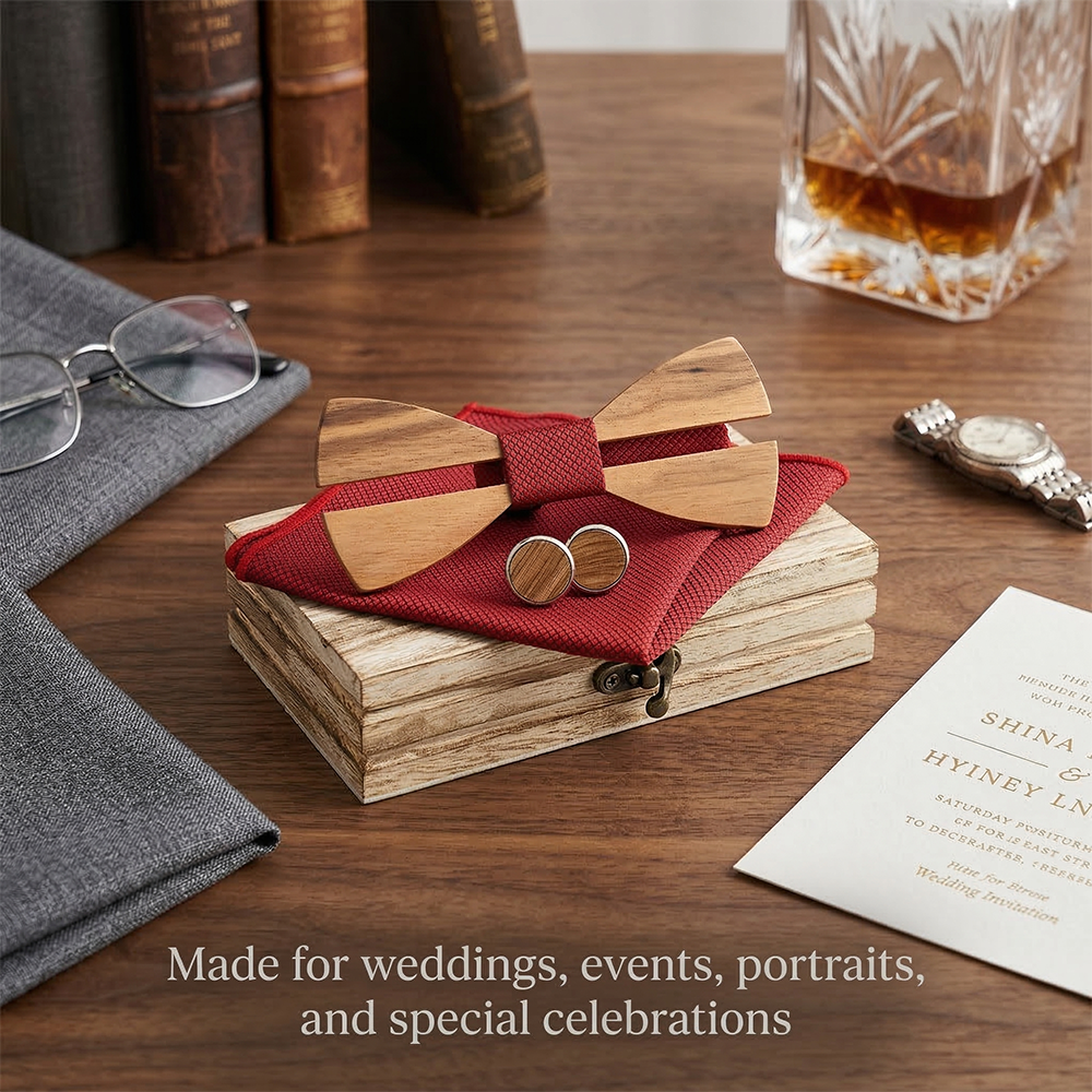 Mens Grooming Box - Mens Wooden Bowtie Set Minimal Red