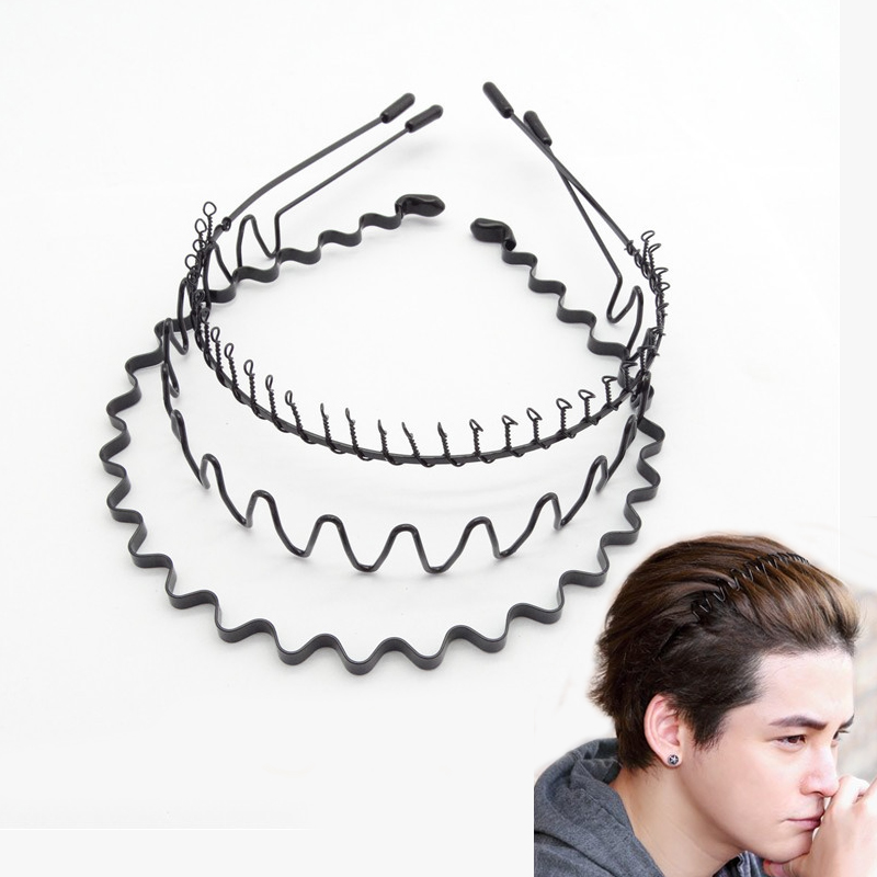Men'S Grooming Tape - Fashion Black Metal Waved Sports Hairband