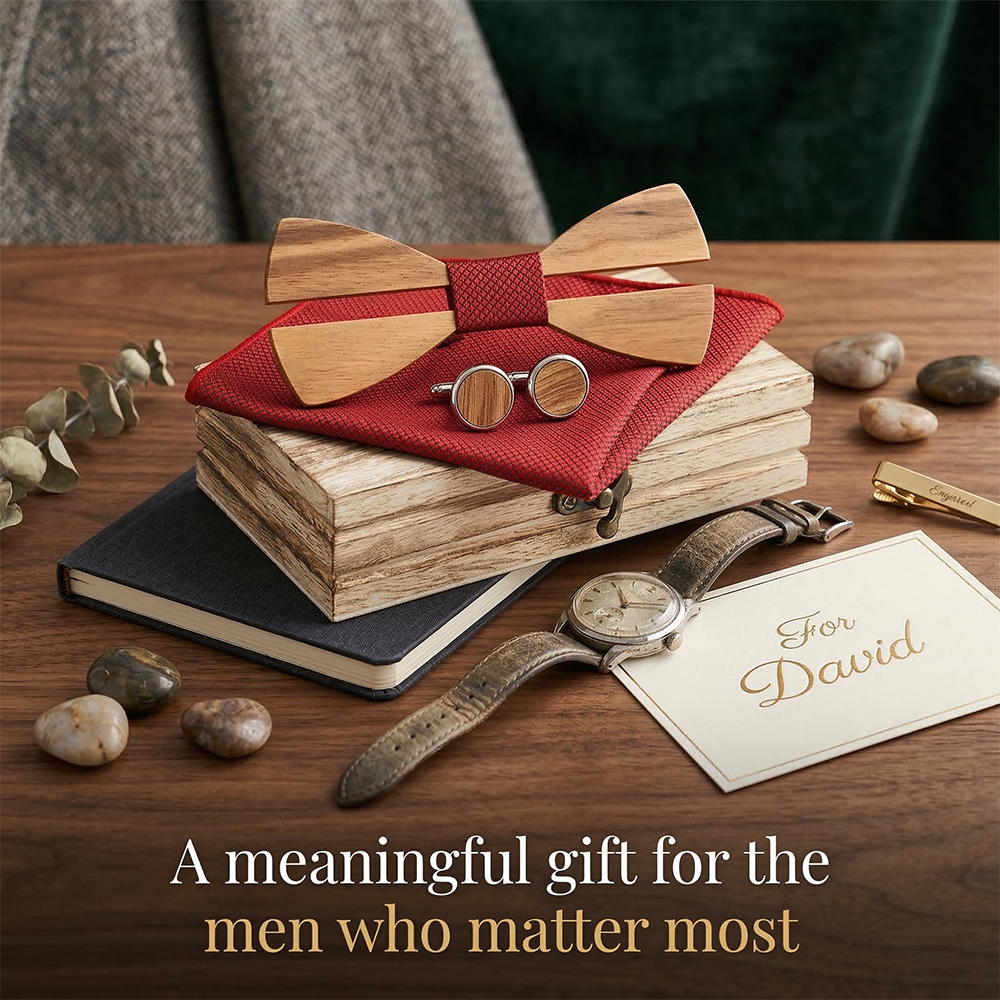 Mens Wooden Bowtie Set Minimal - Mens Grooming Box recension och pris
