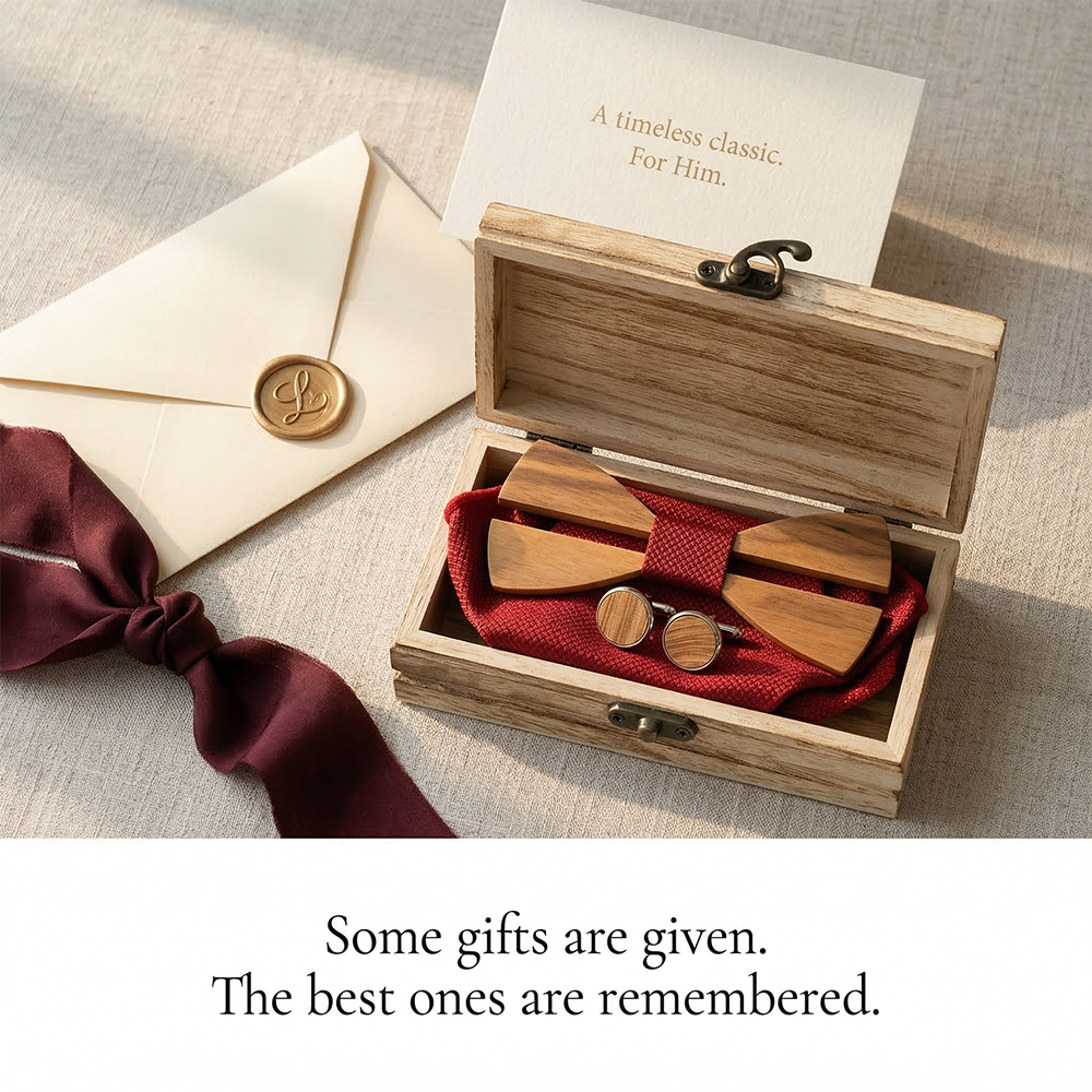 Mens Wooden Bowtie Set Minimal - Mens Grooming Box recension och pris