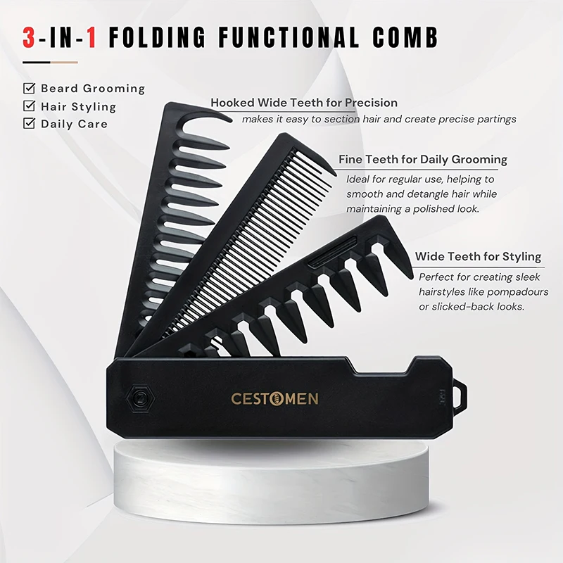 3-in-1 Folding Beard Comb for  - Mens Grooming Box recension och pris